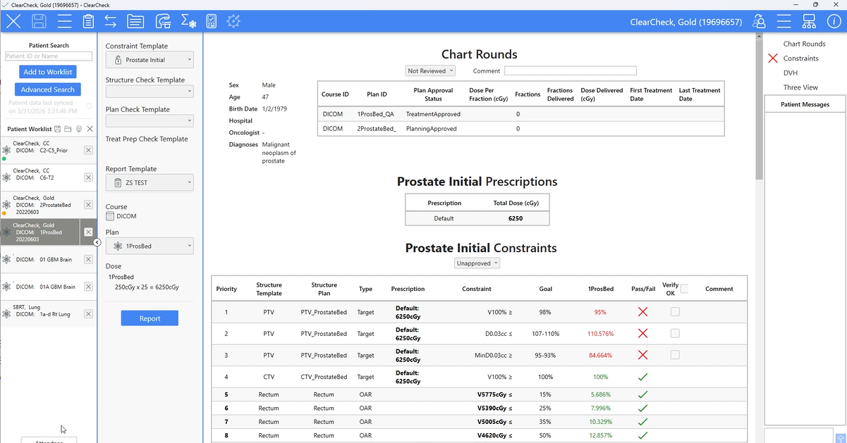 ClearCheck screenshot displaying example of Chart Rounds