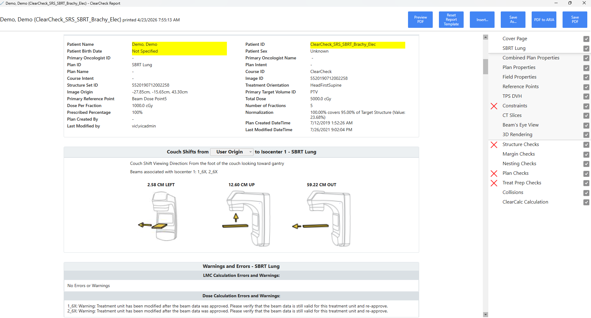 ClearCheck user interface for reporting module