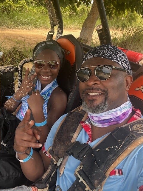 Tosin and Dara on ATV adventure in Cancun Mexico